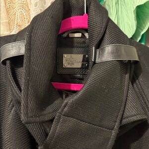 Mackage Black Trench Coat with Leather Accents